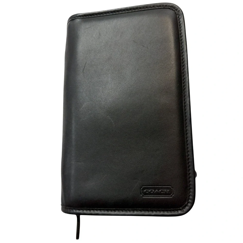 Rare Coach Black Leather Zip Around Travel Wallet Organizer Card Holder Case